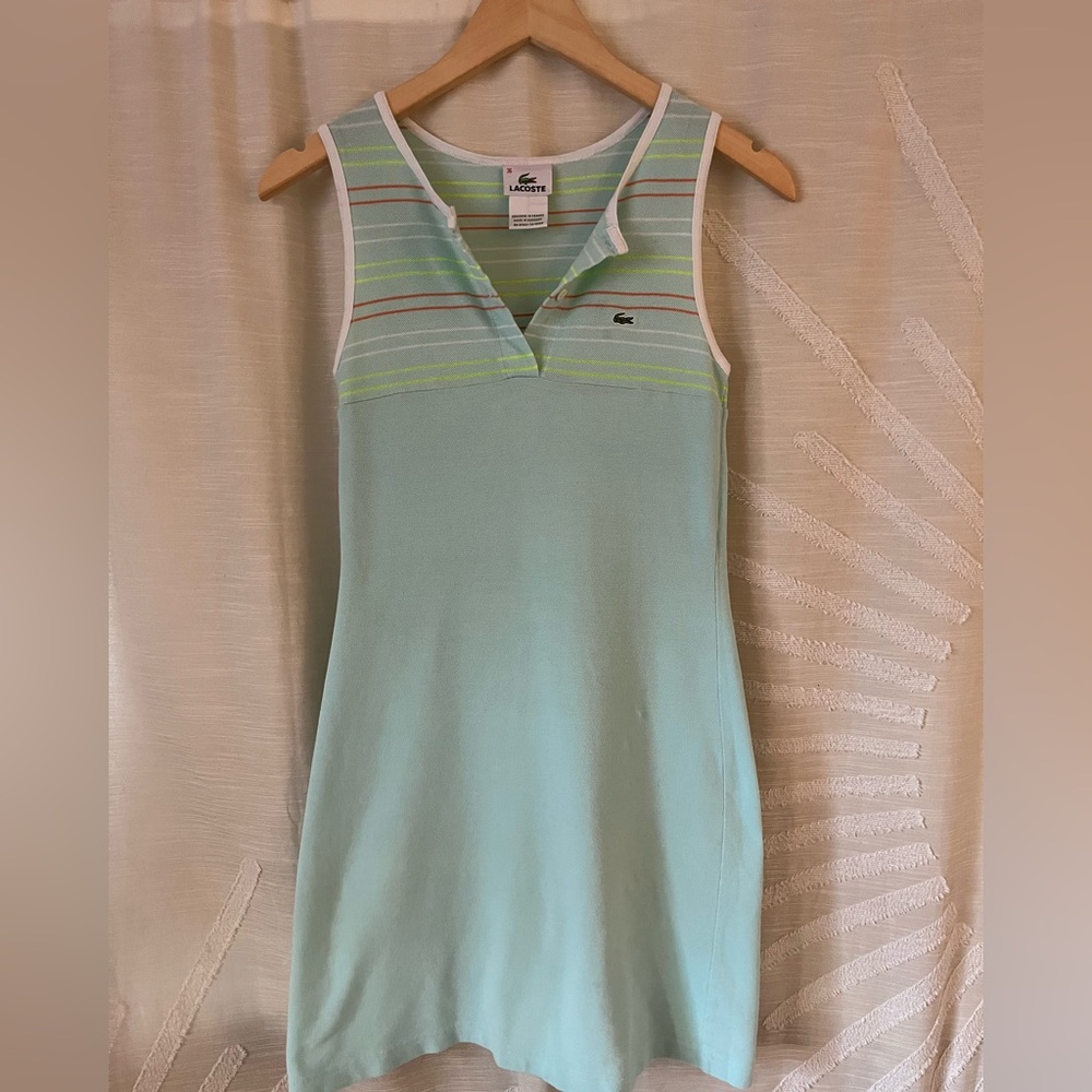 Lacoste Light Aqua Mini Dress with White Trim and Pastel Stripes